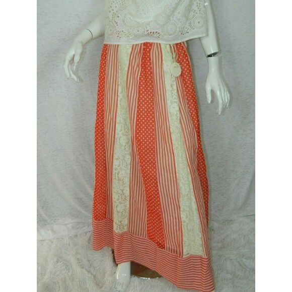 Chessa Davis SKIRT WHITE RED‎ VINTAGE 70s LONG HIPPIE GYPSY BOHO MAXI - Picture 1 of 10